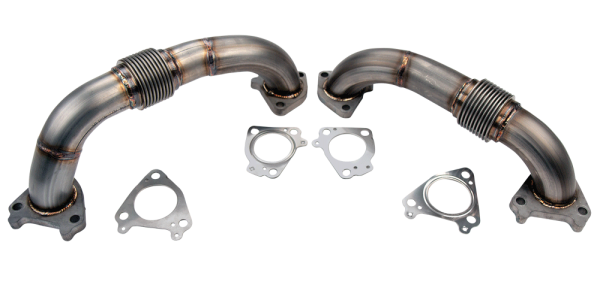 Wehrli Custom Fabrication - 2001-2004 LB7 Duramax 2" Stainless Twin Turbo Up Pipe Kit for OEM or WCFab Manifolds w/ Gaskets