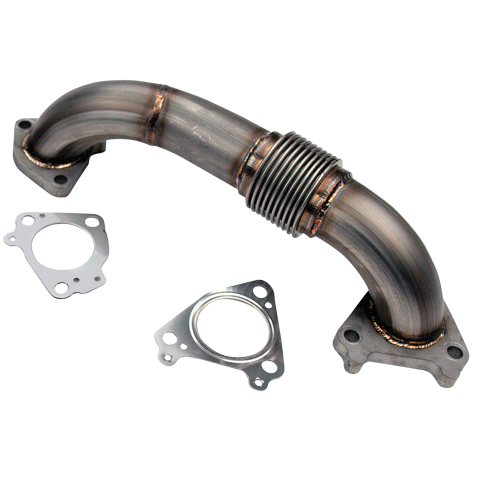 Wehrli Custom Fabrication - 2001-2004 LB7 Duramax 2" Stainless Twin Turbo Style Pass Side Up Pipe for OEM or WCFab Manifold with Gaskets